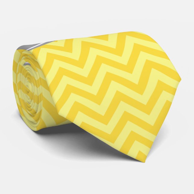 Pineapple Lt Yellow LG Chevron DGray Name Monogram Tie (Rolled)