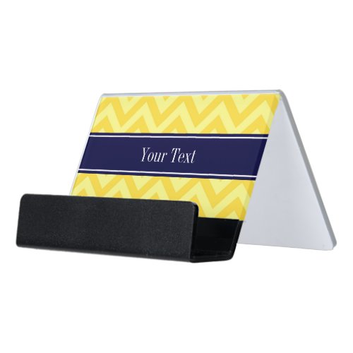 Pineapple Lt Yellow LG Chevron Navy Name Monogram Desk Business Card Holder