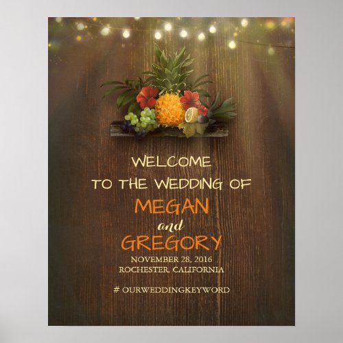 Pineapple Luau Beach Lights Wedding Welcome Sign