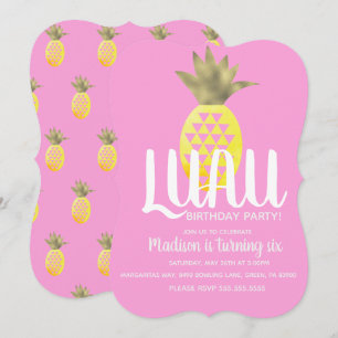 Pineapple LUAU Birthday Party Any Age Foil Invitation