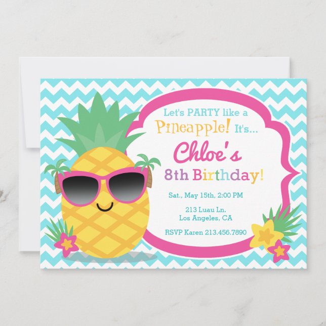 Pineapple Luau Birthday Party Invitation (Front)