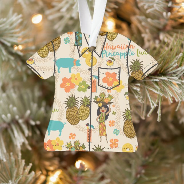 Pineapple Luau Hawaiian Hula Girl Aloha Shirt Ornament (Tree)