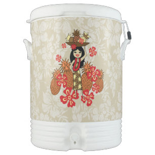 Pineapple Luau Hawaiian Hula Girl Beverage Cooler