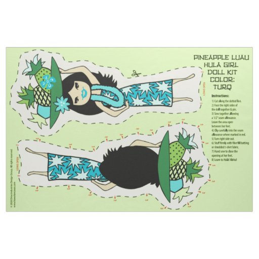 Pineapple Luau Hawaiian Hula Girl Doll Kit -Turq Fabric
