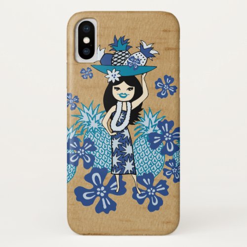 Pineapple Luau Hawaiian Hula Girl Faux Wood iPhone X Case