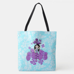 Pineapple Luau Hawaiian Hula Girl Floral Beach Bag