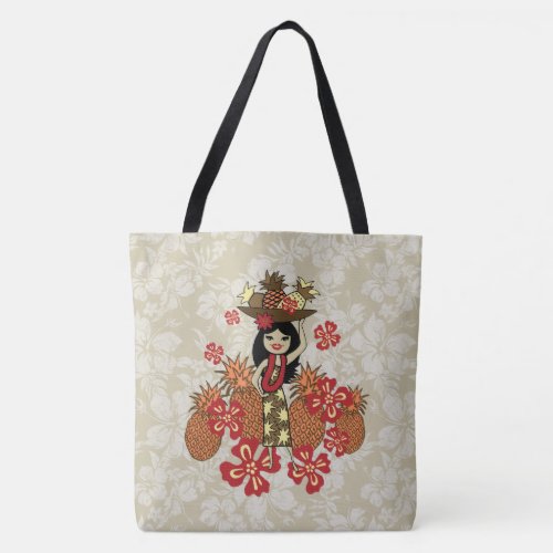 Pineapple Luau Hawaiian Hula Girl Floral Beach Bag