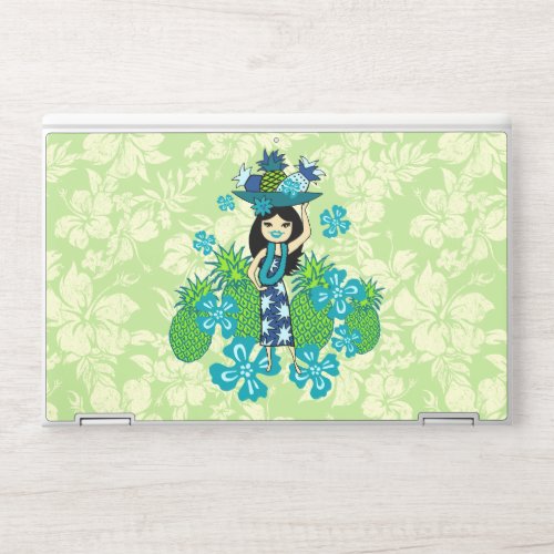 Pineapple Luau Hawaiian Hula Girl Lime and Aqua HP Laptop Skin