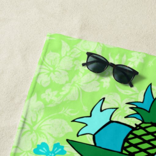Pineapple Luau Hawaiian Hula Girl Lime Green Beach Towel Zazzle