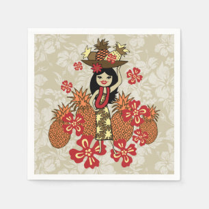 Pineapple Luau Hawaiian Hula Girl Napkins