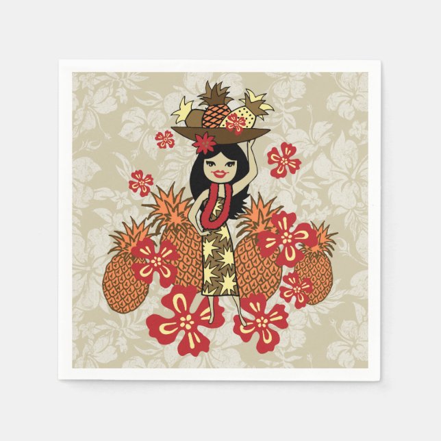 Pineapple Luau Hawaiian Hula Girl Napkins (Front)
