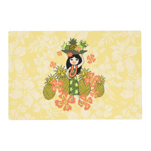Pineapple Luau Hawaiian Hula Girl Placemat