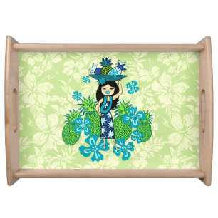 Pineapple Luau Hawaiian Hula Girl Serving Tray