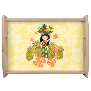 Pineapple Luau Hawaiian Hula Girl Serving Tray