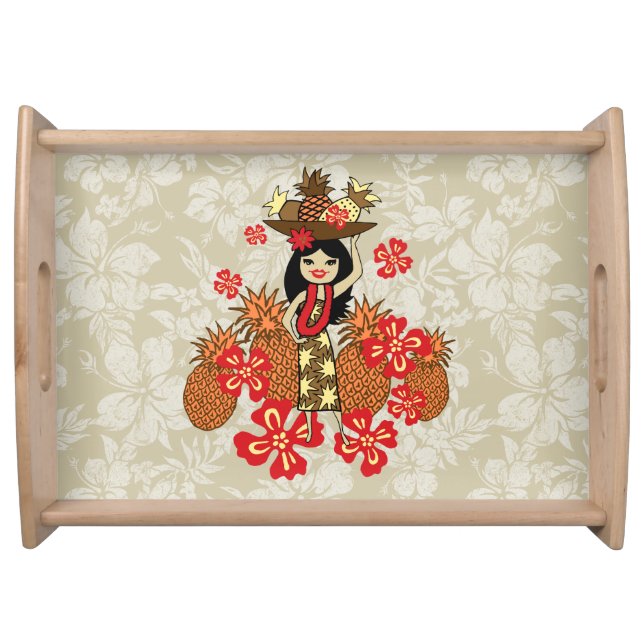 Pineapple Luau Hawaiian Hula Girl Serving Tray (Front)