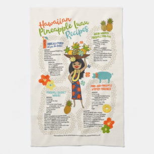 Pineapple Luau Hawaiian Hula Girl Vintage Recipe Kitchen Towel