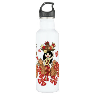 Pineapple Luau Hawaiian Hula Girl Water Bottle