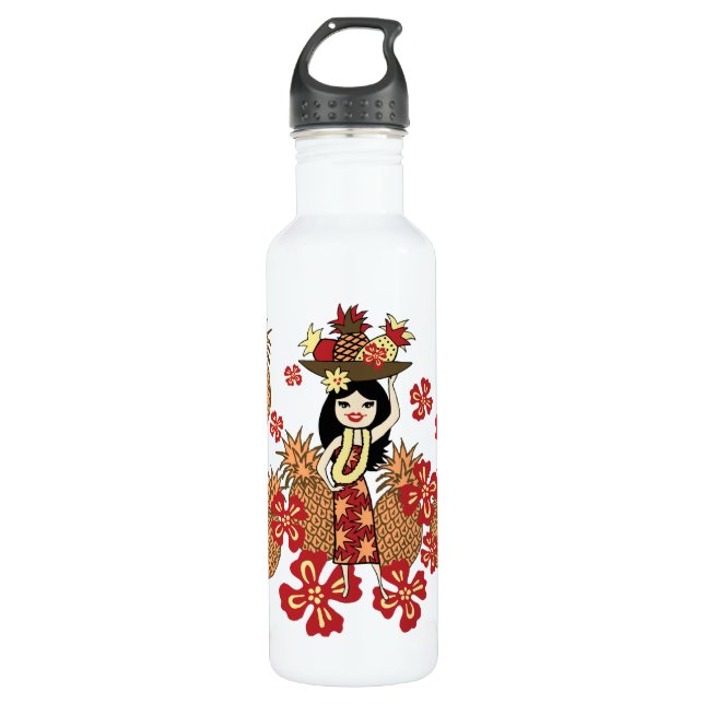Pineapple Luau Hawaiian Hula Girl Water Bottle (Front)