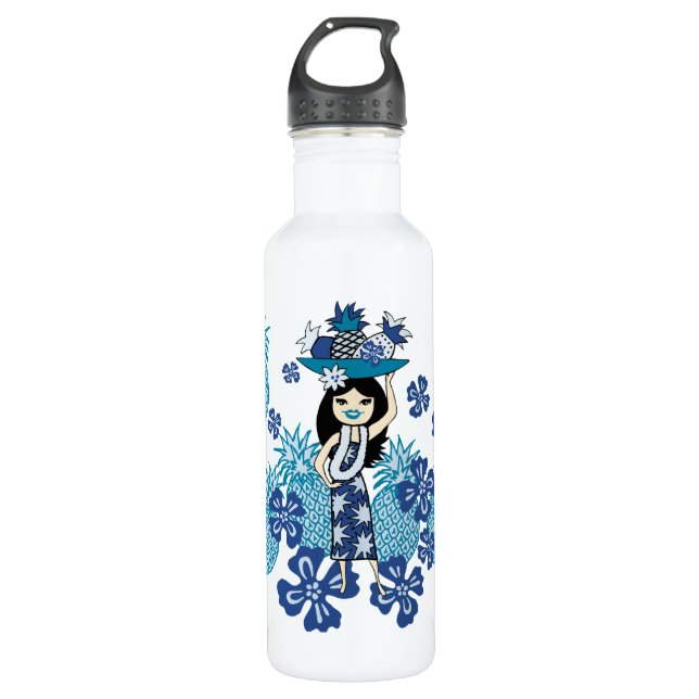 Pineapple Luau Hawaiian Hula Girl Water Bottle (Front)