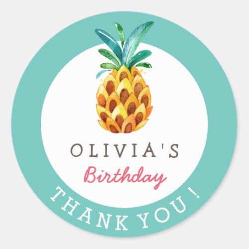 Pineapple Luau Tropical Birthday Thank You Sticker
