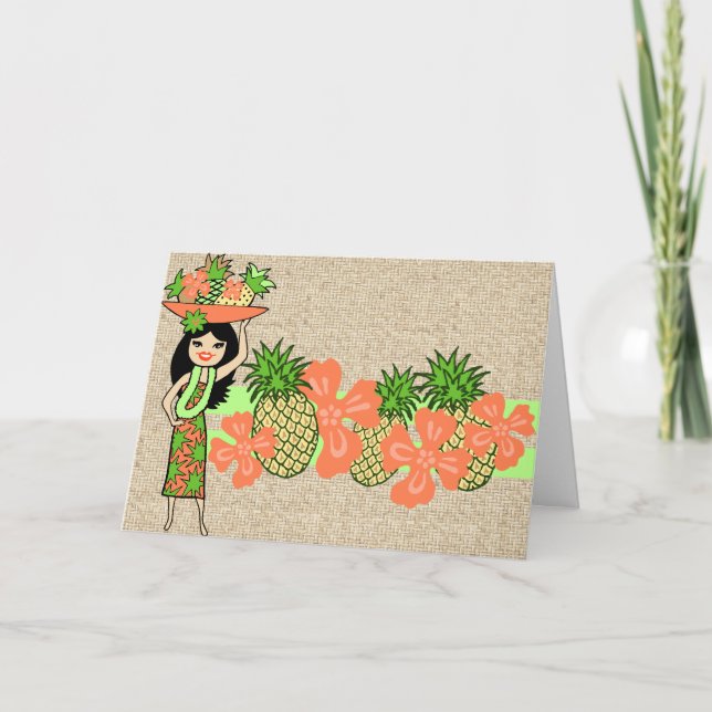 Pineapple Luau Tropical Greeting Cards (Front)