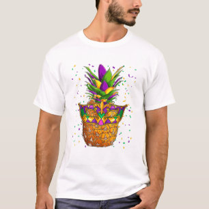 Pineapple Mardi Gras Carnival Jester Mask Funny Fe T-Shirt