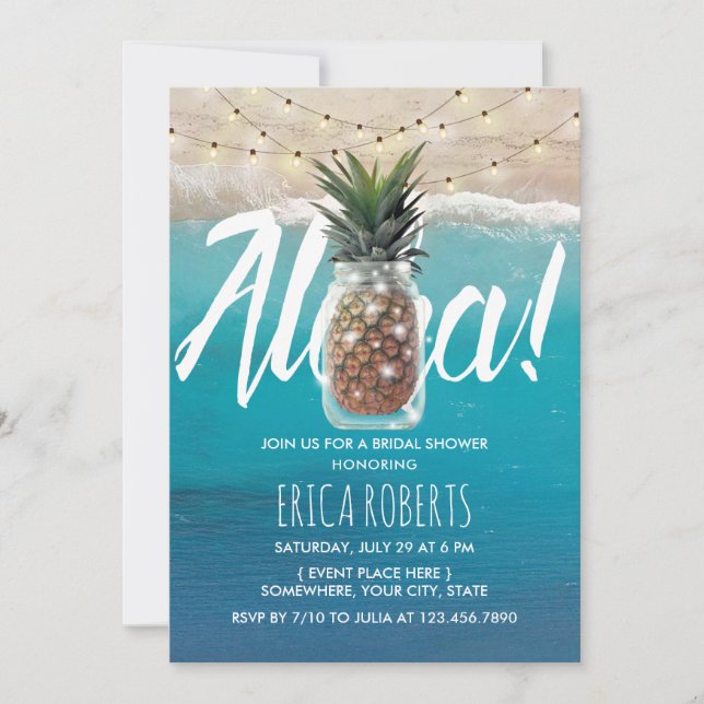 Pineapple Mason Jar Aloha Beach Bridal Shower Invitation (Front)