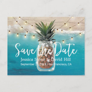 Pineapple Mason Jar Beach Wedding Save the Date Announcement Postcard