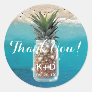Pineapple Mason Jar Beach Wedding Thank You Classic Round Sticker
