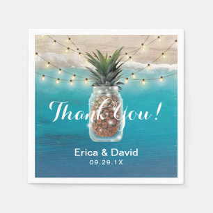Pineapple Mason Jar Tropical Beach Wedding Paper Napkins