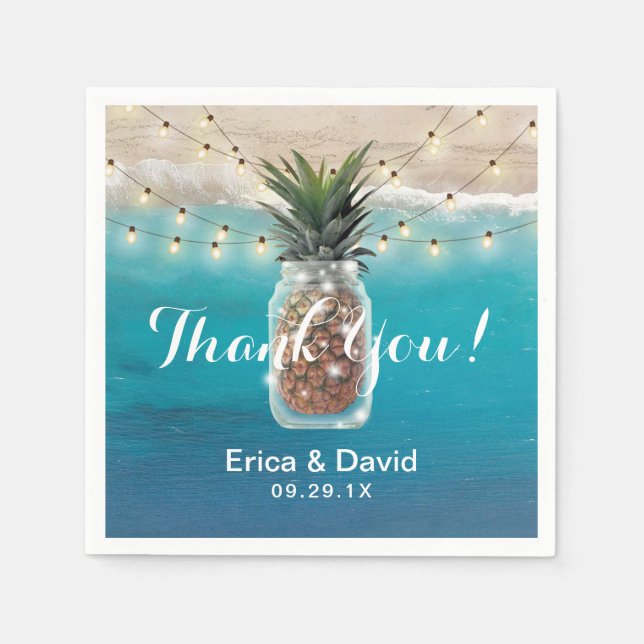 Pineapple Mason Jar Tropical Beach Wedding Paper Napkins (Front)