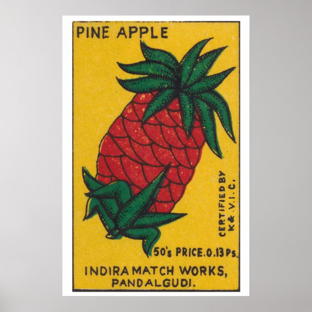 Pineapple Matchbox Art Print, Indian Vintage Folk Poster (Front)