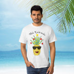 Pineapple Mele Kalikimaka T-Shirt<br><div class="desc">This fun Mele Kalikimaka T-shirt features a yellow pineapple decorated as a Christmas Tree and wearing sunglasses! The text is customizable. Use the Design Tool to change the text size, style, or color. Because we create our artwork you won't find this exact image from other designers. Original Watercolor © Michele...</div>