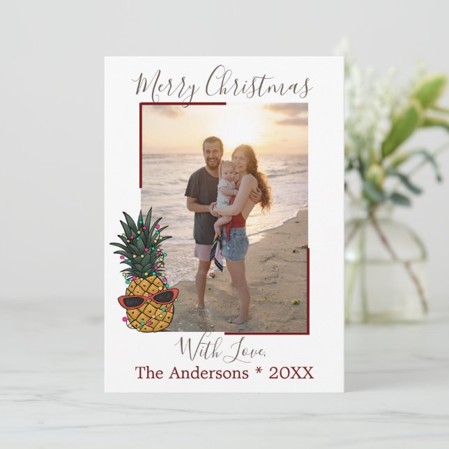 Pineapple Merry Christmas Beach Photo Holiday Card (Standing Front)