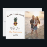 Pineapple Merry Christmas Beach Photo Holiday Card<br><div class="desc">Pineapple Merry Christmas Beach Photo Holiday Card Send holiday greetings to friends and family, beach-style, with our tropical pineapple holiday photo card. Design features your favorite vertical photo next to the Merry Christmas greeting and a pineapple illustration adorned with holiday string lights. Personalize with your names and custom greeting along...</div>