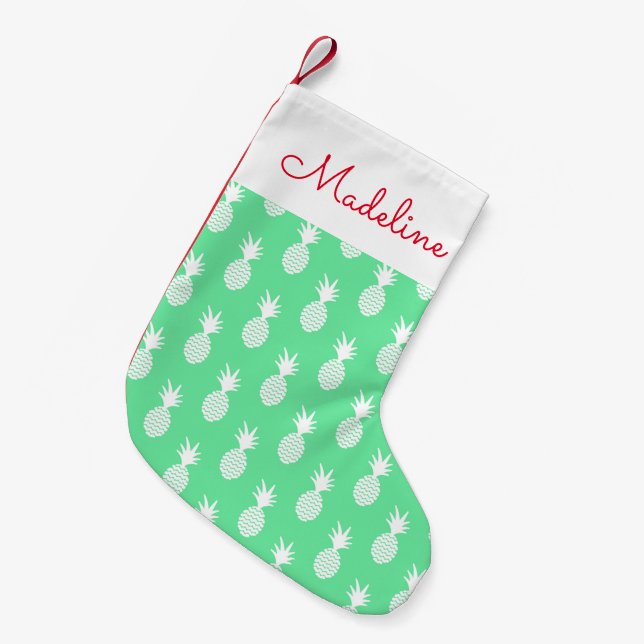 Pineapple Mint Pattern | Add Your Name Small Christmas Stocking (Front (Hanging))