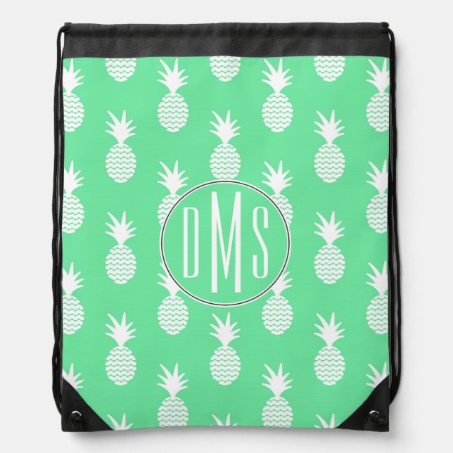 Pineapple Mint Pattern | Monogram Drawstring Bag (Front)