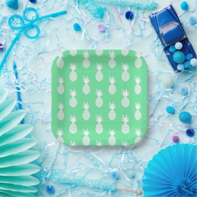 Pineapple Mint Pattern Paper Plates (Party)