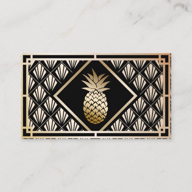 Pineapple Modern Black & Gold Event Catering Business Card (Front)