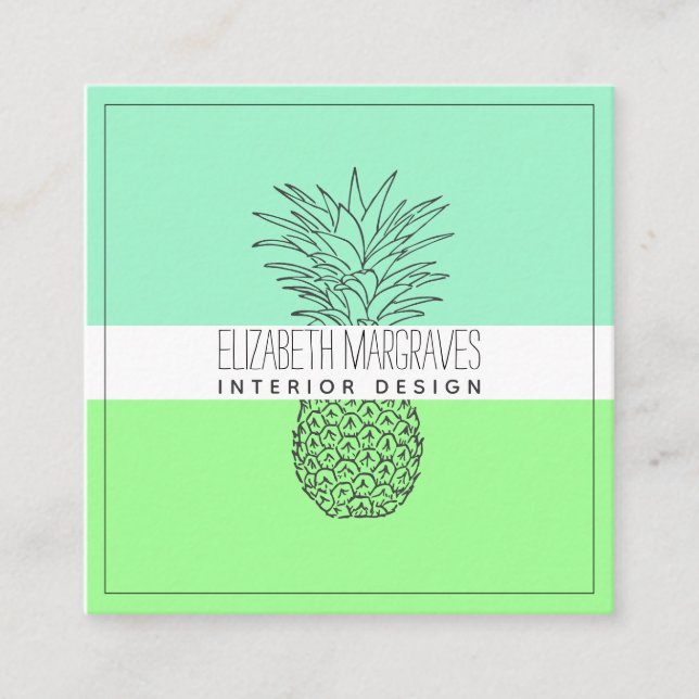 Pineapple Modern Interior Designer Square Business Card (Front)