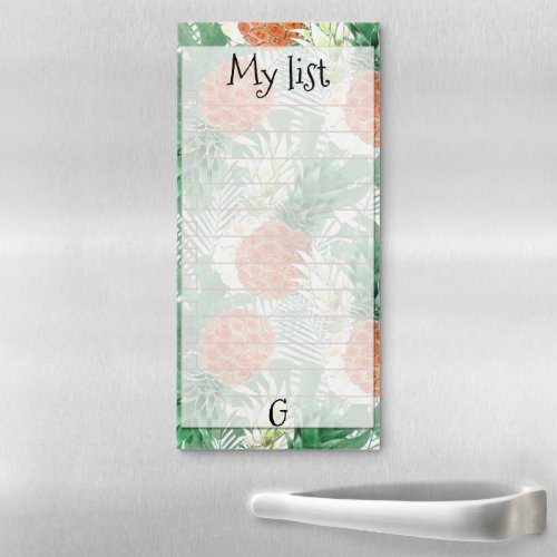 Pineapple monogram personalized tropicalfruit magnetic notepad