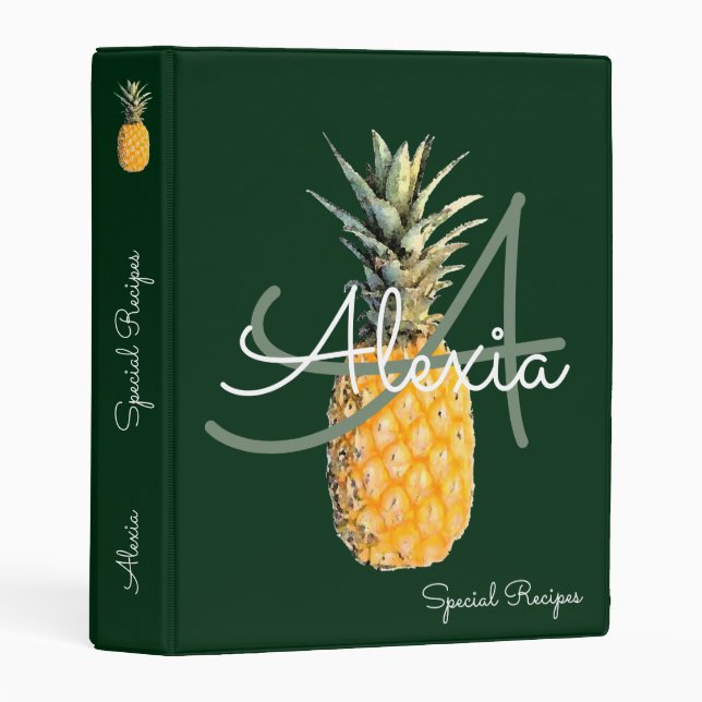 pineapple & monogram recipes green mini binder (Front/Spine)