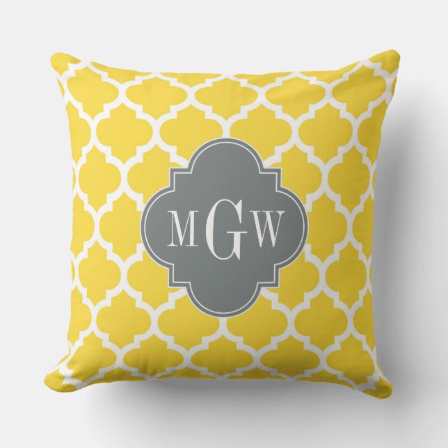 Pineapple Moroccan #5 Charcoal 3 Initial Monogram Throw Pillow (Front)