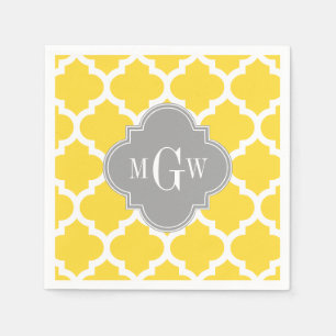 Pineapple Moroccan #5 Dk Gray 3 Initial Monogram Paper Napkins