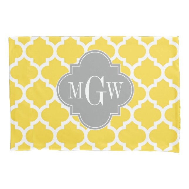 Pineapple Moroccan #5 Dk Gray 3 Initial Monogram Pillowcase (Front)