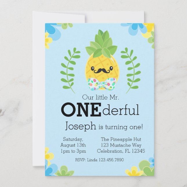Pineapple Mr. Onederful First Birthday Invitation (Front)