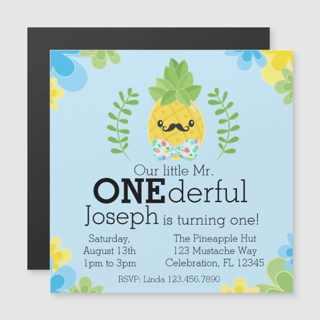 Pineapple Mr. Onederful First Birthday Magnetic Invitation (Front/Back)