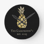 Pineapple Name Watercolor Stencil Round Clock