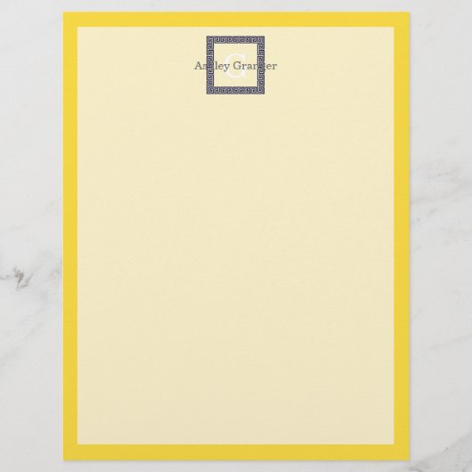 Pineapple, Navy Blue Greek Key #1 Framed Monogram (Front)