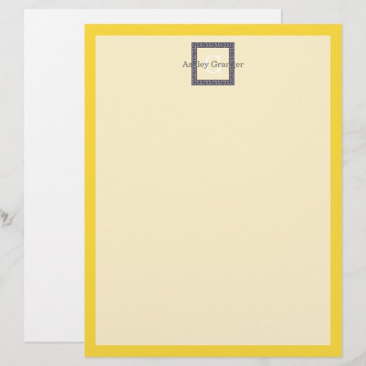 Pineapple, Navy Blue Greek Key #1 Framed Monogram (Front/Back)